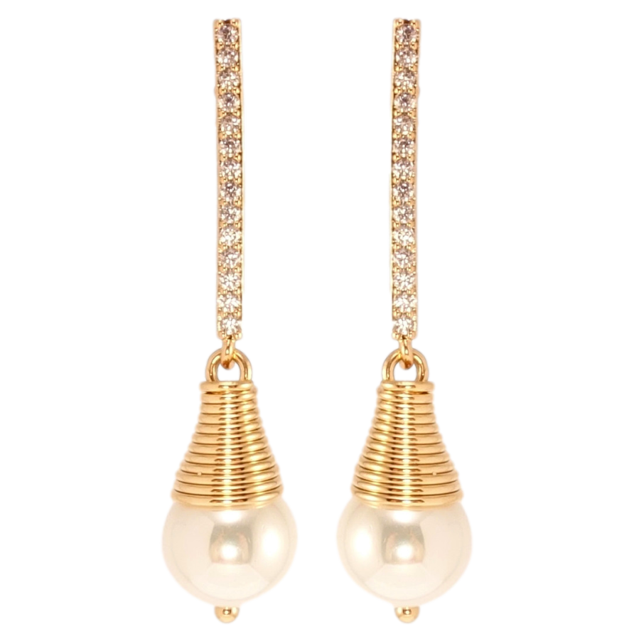 Серьги Xuping Позолота 18K пусеты Жемчужные колокольчики на дорожке циркония фото №1