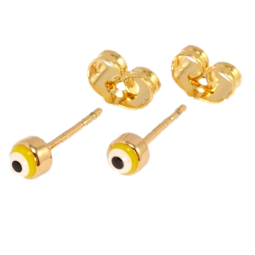 Серьги Xuping Позолота 18K пусеты Желтый Глаз Фатимы эмаль ø 4мм фото №1