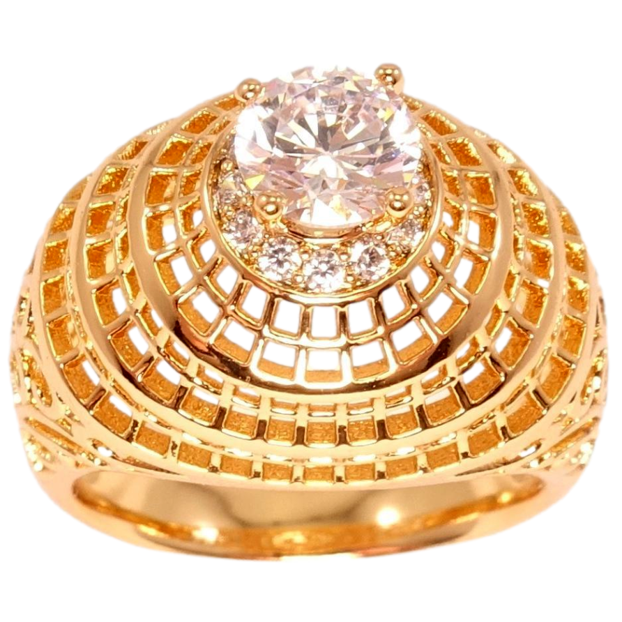 Каблучка Xuping Позолота 18K Високий різьблений купол із вставкою кристал у кільці цирконій фото №1