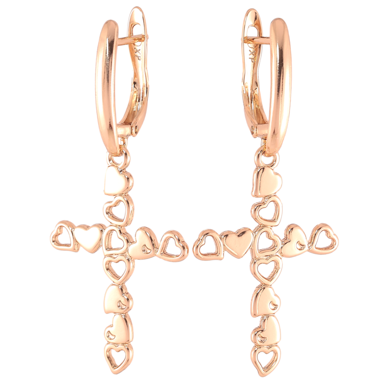 Сережки Xuping Позолота 18K англійський замок Хрестики з сердечок фото №1 Сережки Xuping Позолота 18K англійський замок Хрестики з сердечок фото №1