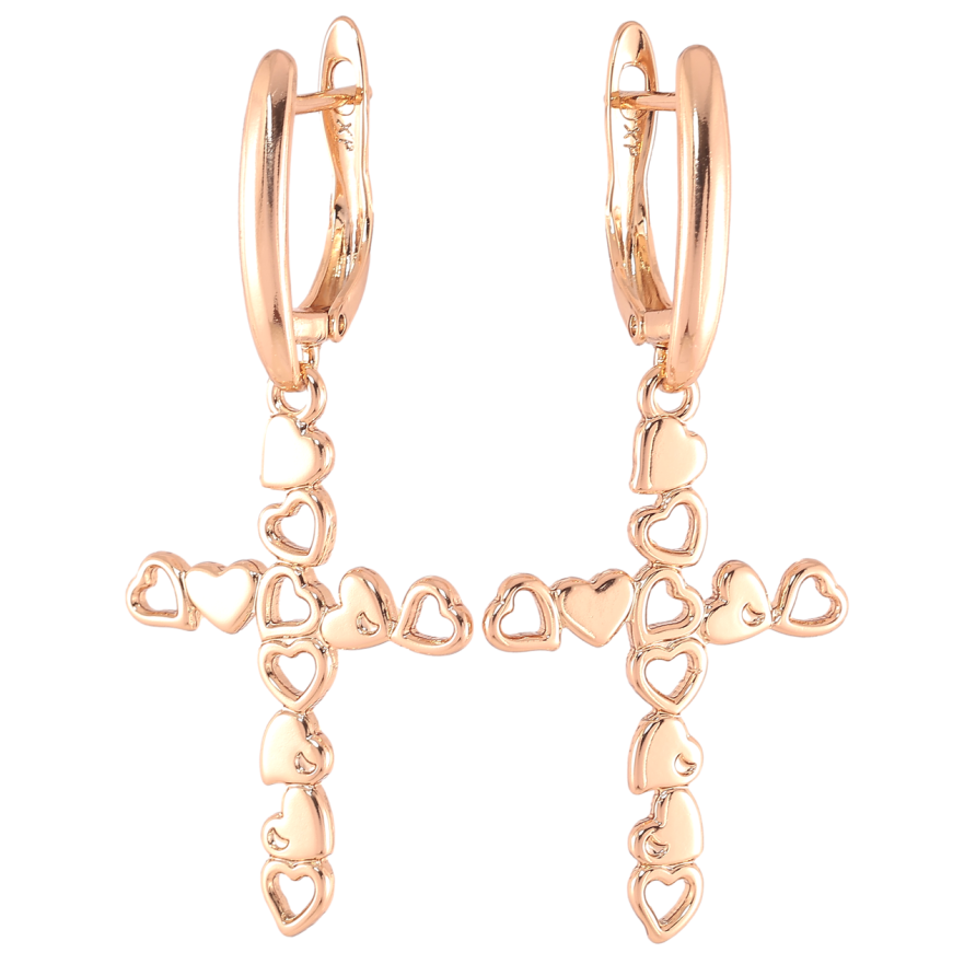 Сережки Xuping Позолота 18K англійський замок Хрестики з сердечок фото №1 Сережки Xuping Позолота 18K англійський замок Хрестики з сердечок фото №1