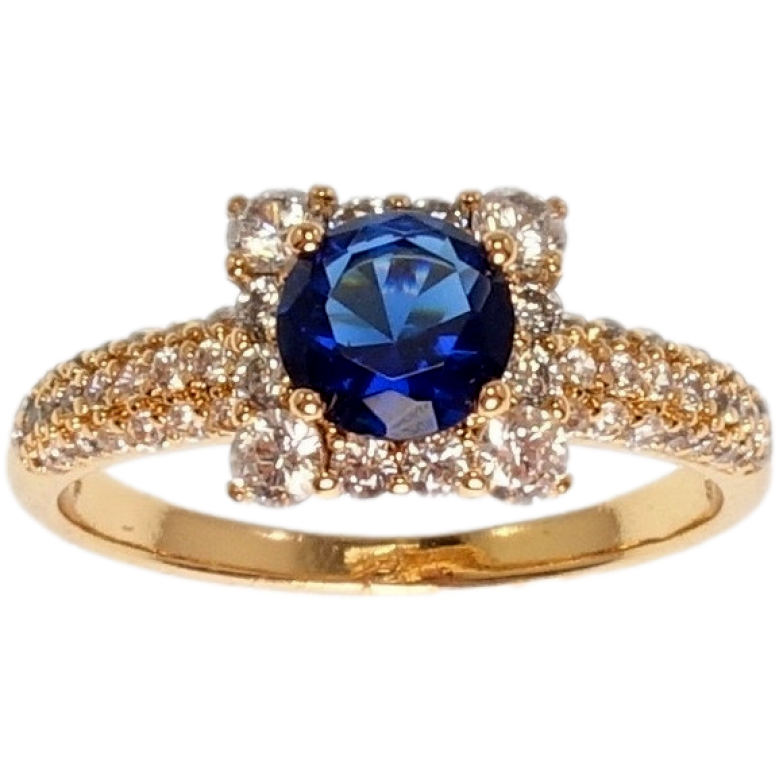 Каблучка Xuping Позолота 18K Класичний дизайн з інкрустацією та вставкою синій кристал фото №1