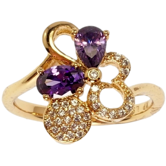 Кольцо Xuping Позолота 18K Причудливый узор инкрустация вставки фиолетовые кристаллы фото №1