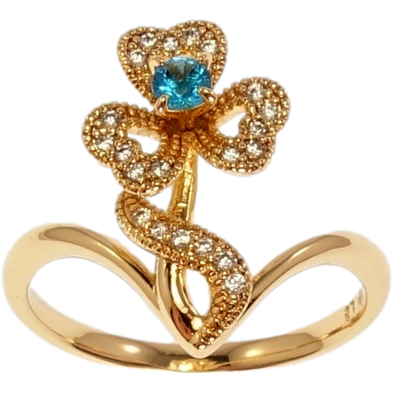 Каблучка Xuping Позолота 18K Магічний трилисник з блакитним кристалом фото №1