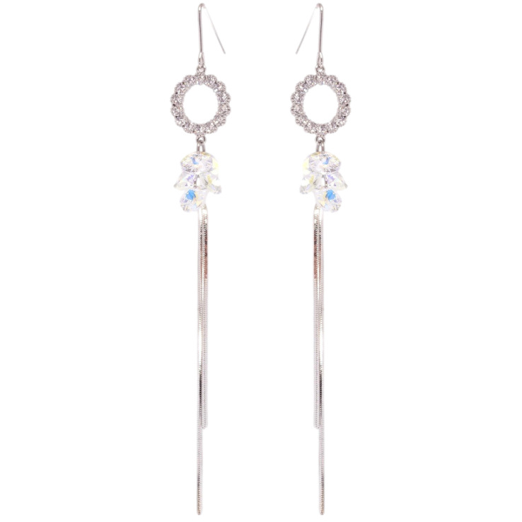 Серьги Xuping цвет Родий с кристаллами Swarovski французский замок Кристаллы Shimmer на колечках с цепочками фото №3