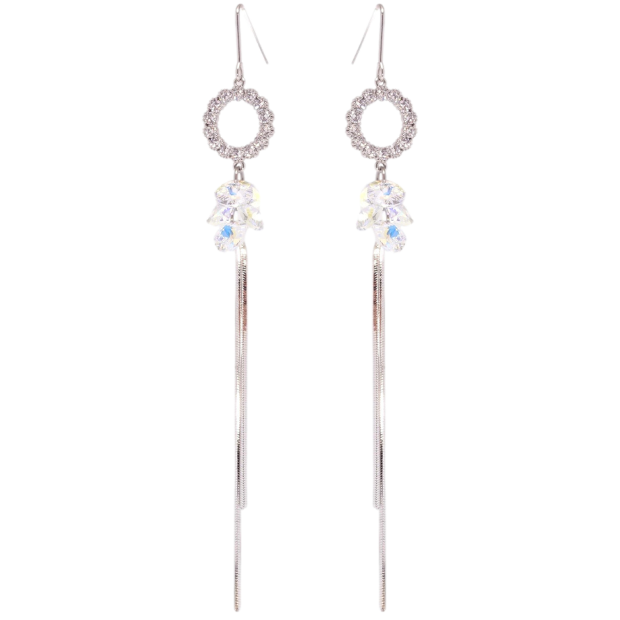 Серьги Xuping цвет Родий с кристаллами Swarovski французский замок Кристаллы Shimmer на колечках с цепочками фото №1