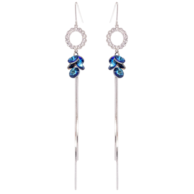 Серьги Xuping цвет Родий с кристаллами Swarovski французский замок Кристаллы Capri Blue на колечках с фото №1