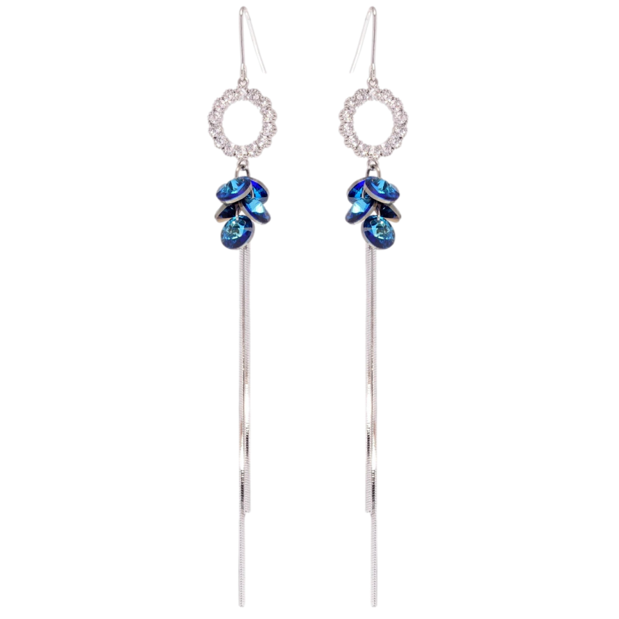 Серьги Xuping цвет Родий с кристаллами Swarovski французский замок Кристаллы Capri Blue на колечках с фото №1