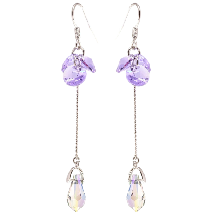 Серьги Xuping цвет Родий с кристаллами Swarovski французский замок Кристаллы Provence Lavender на цепочке фото №19