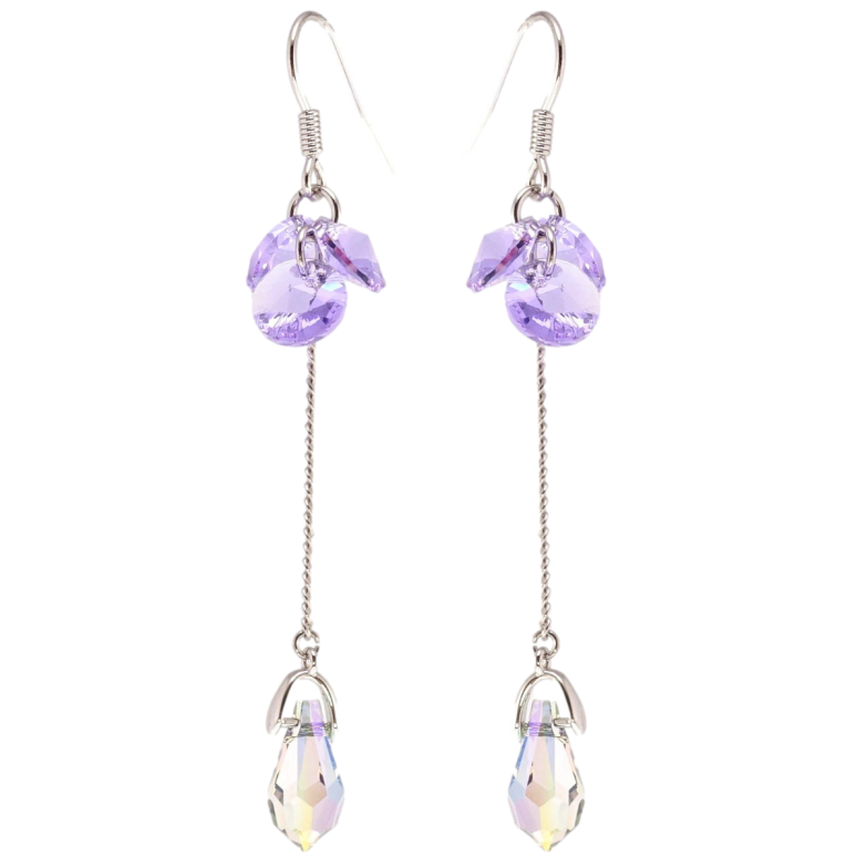 Сережки Xuping колір Родій з кристалами Swarovski французький замок Кристали Provence Lavender на ланцюжку фото №1 Сережки Xuping колір Родій з кристалами Swarovski французький замок Кристали Provence Lavender на ланцюжку фото №1