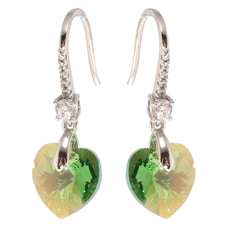 Серьги Xuping цвет Родий с кристаллами Swarovski французский замок Сердца Peridot фото №24