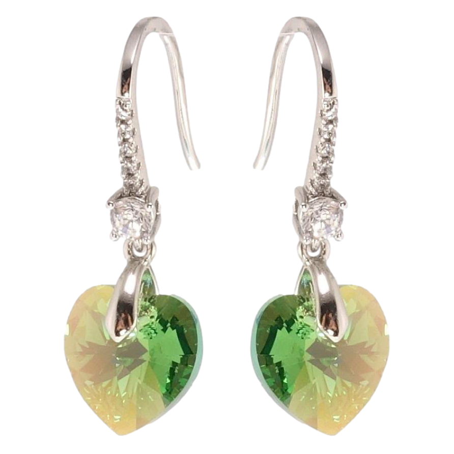 Серьги Xuping цвет Родий с кристаллами Swarovski французский замок Сердца Peridot фото №1