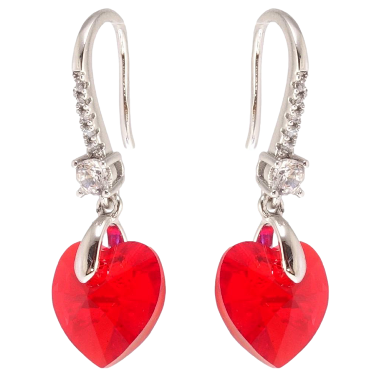 Серьги Xuping цвет Родий с кристаллами Swarovski французский замок Сердца Light Siam фото №1