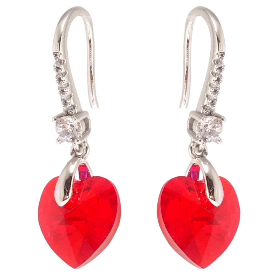 Серьги Xuping цвет Родий с кристаллами Swarovski французский замок Сердца Light Siam фото №1