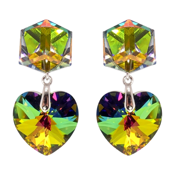 Серьги Xuping цвет Родий с кристаллами Swarovski пусеты Кристаллы Vitrail Medium фото №10