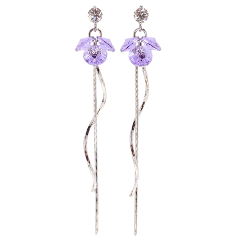 Серьги Xuping цвет Родий с кристаллами Swarovski пусеты Изящные подвески с кр-ми Provence Lavender фото №1
