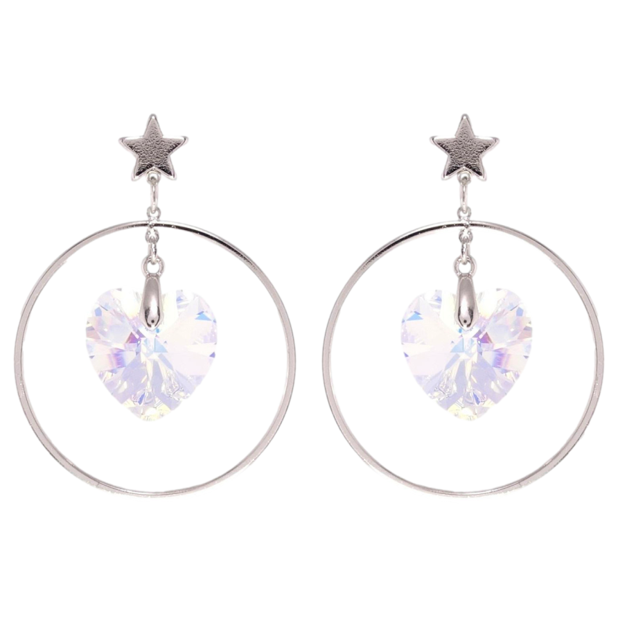 Серьги Xuping цвет Родий с кристаллами Swarovski пусеты Кольца с кристаллами Shimmer в виде сердца фото №1 Серьги Xuping цвет Родий с кристаллами Swarovski пусеты Кольца с кристаллами Shimmer в виде сердца фото №1