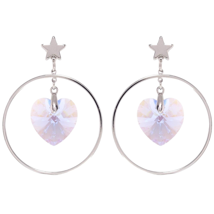 Серьги Xuping цвет Родий с кристаллами Swarovski пусеты Кольца с кристаллами Moonlight в виде сердца фото №17