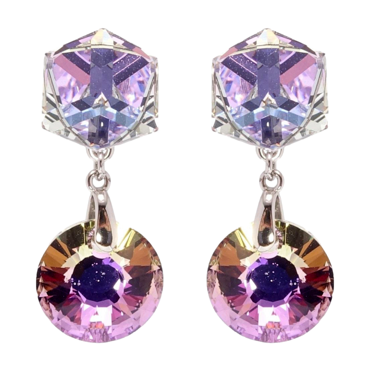 Серьги Xuping цвет Родий с кристаллами Swarovski пусеты Геометрическая конструкция с кристаллами Paradise фото №3