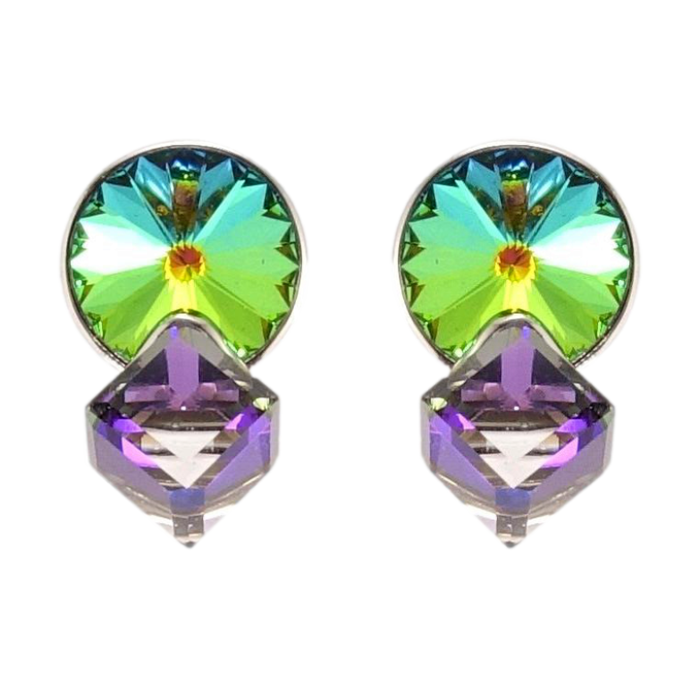 Сережки Xuping колір Родій з кристалами Swarovski пусети Кристали Vitrail Medium та Tanzanite фото №8