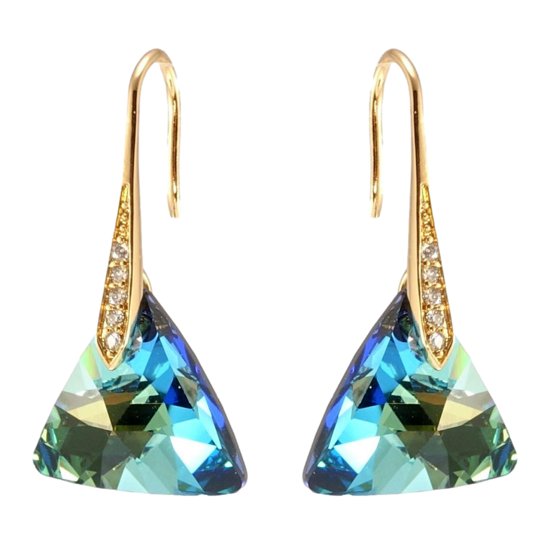 Сережки Xuping колір 18K з кристалами Swarovski французький замок Кристальні трикутники Metallic Blue фото №1