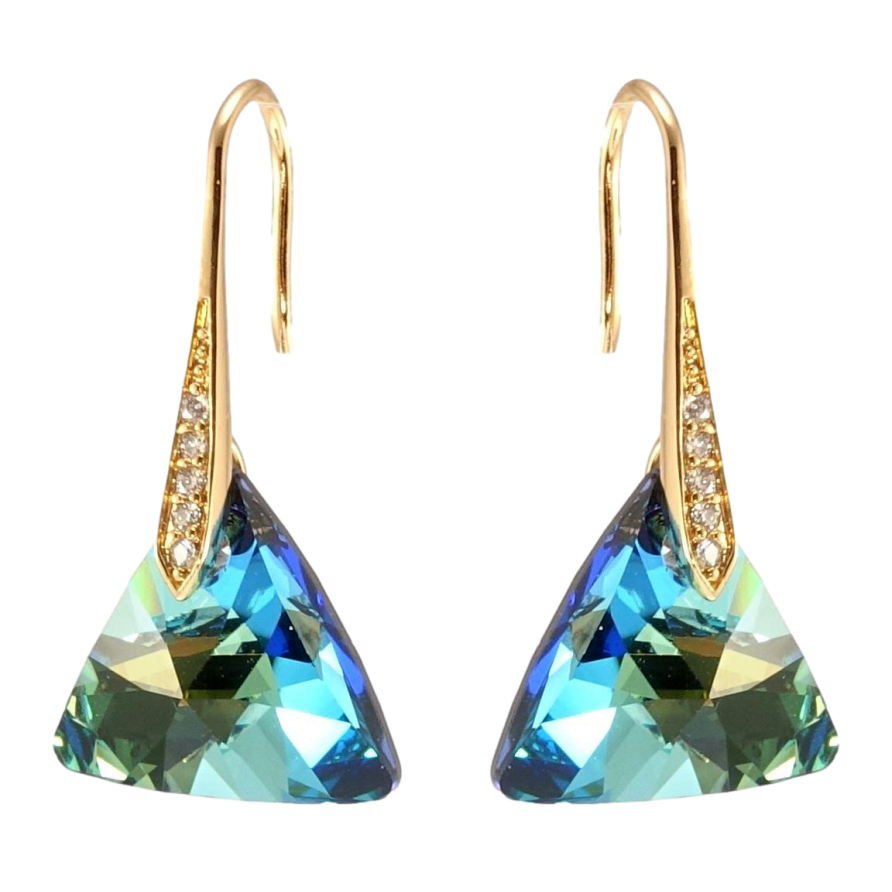 Серьги Xuping цвет 18K с кристаллами Swarovski французский замок Кристальные треугольники Metallic Blue фото №1
