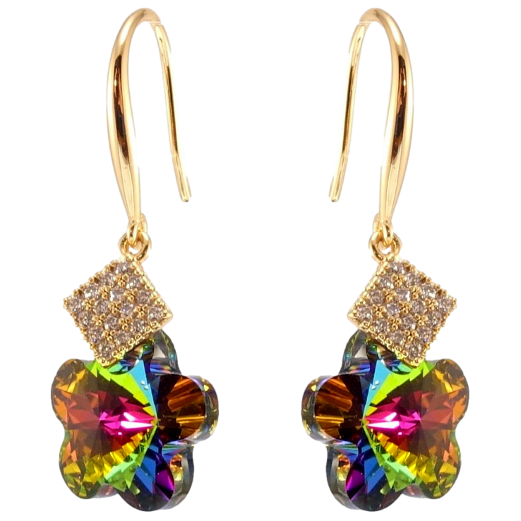 Серьги Xuping цвет 18K с кристаллами Swarovski французский замок Кристальные цветочки Vitrail Medium фото №6