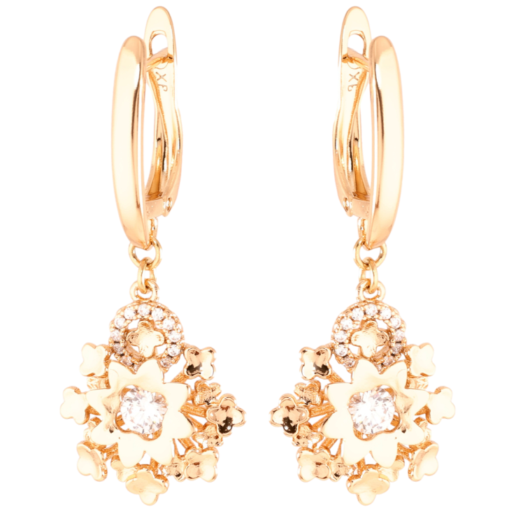 Серьги Xuping Позолота 18K английский замок Цветочные подвески с цирконием фото №9