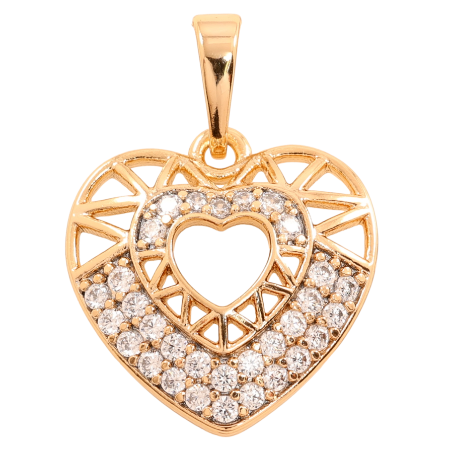 Кулон Xuping Позолота 18K Різьблене серце з цирконієм для ланцюжка до 5мм фото №1