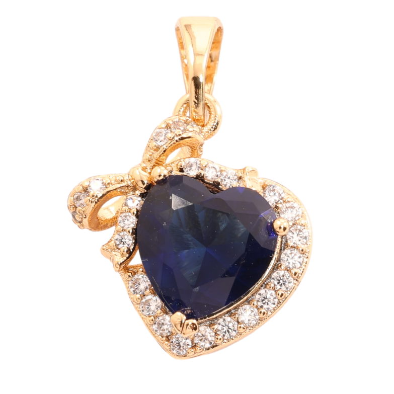 Кулон Xuping Позолота 18K Синее кристальное сердце с бантом в обрамлении циркония для цепочки до 5мм фото №1