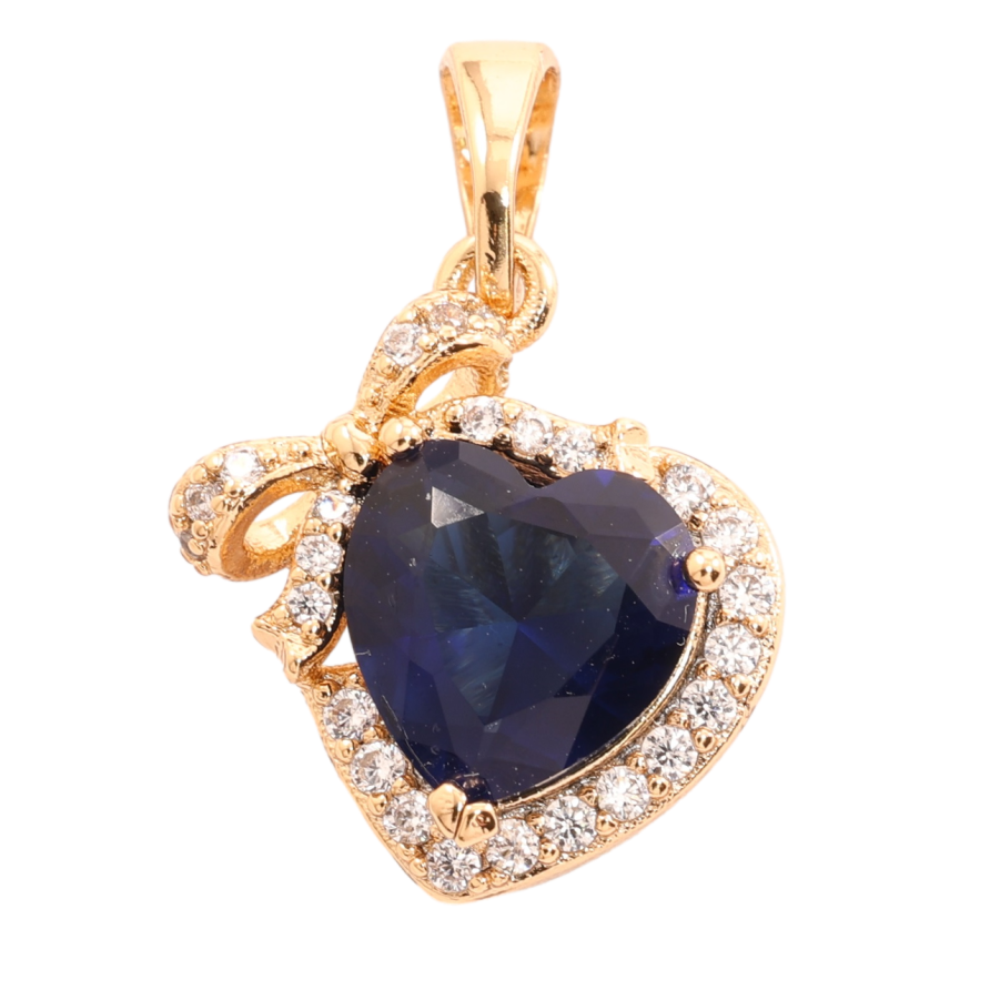 Кулон Xuping Позолота 18K Синее кристальное сердце с бантом в обрамлении циркония для цепочки до 5мм фото №1