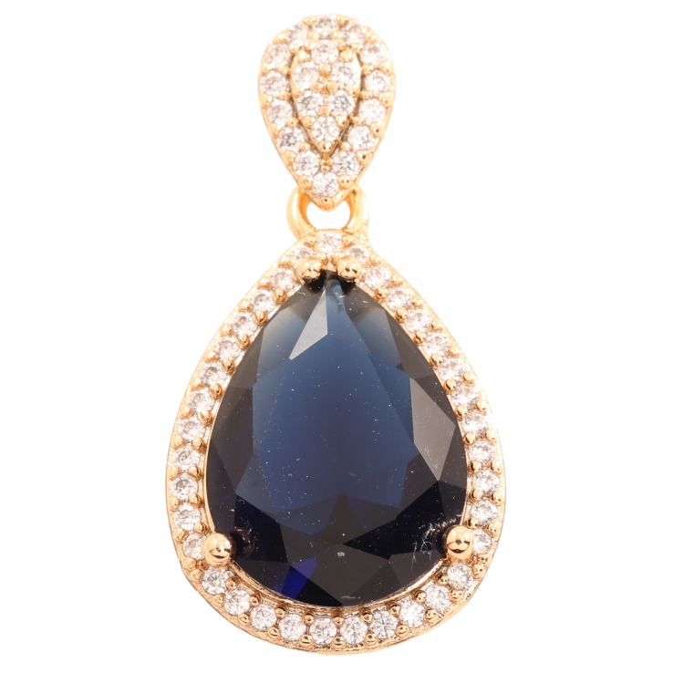 Кулон Xuping Позолота 18K Синяя кристальная капелька в обрамлении циркония для цепочки до 4мм фото №2