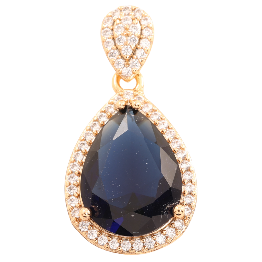 Кулон Xuping Позолота 18K Синяя кристальная капелька в обрамлении циркония для цепочки до 4мм фото №1