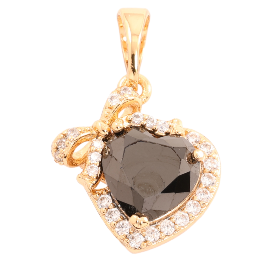 Кулон Xuping Позолота 18K Черное кристальное сердечко с бантом в обрамлении циркония для цепочки до 5мм фото №1