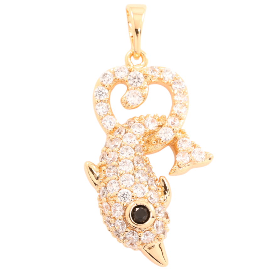 Кулон Xuping Позолота 18K Дельфин в сердечке с инкрустацией цирконием для цепочки до 5мм фото №1