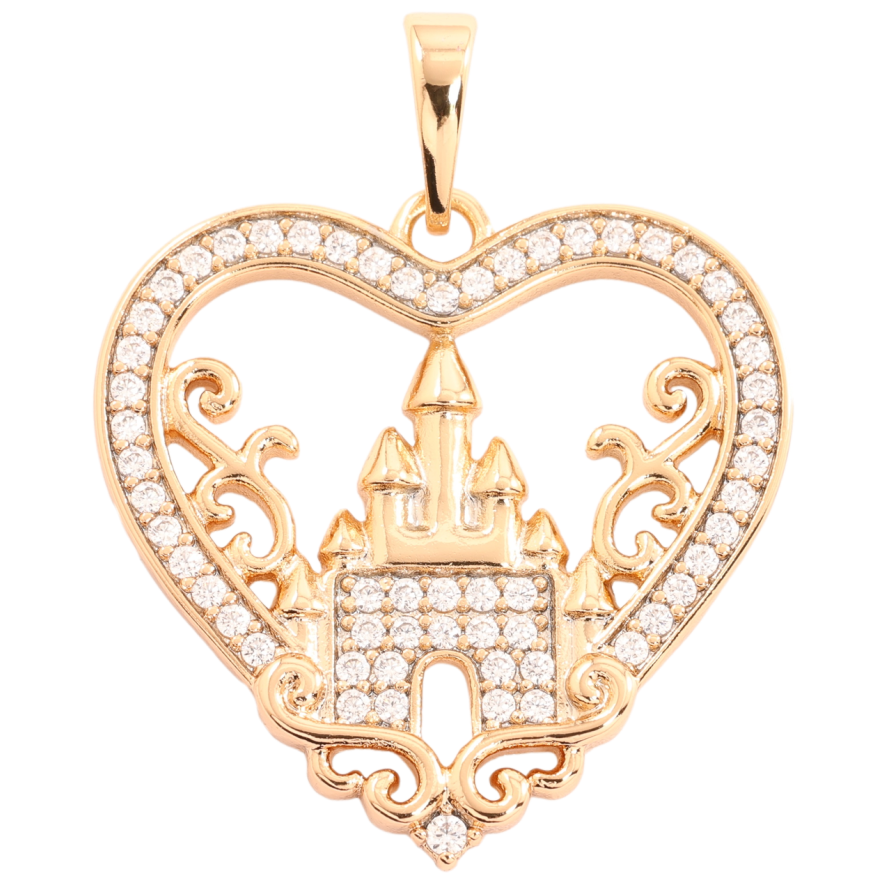 Кулон Xuping Позолота 18K «Казковий замок у сердечку з цирконієм» для ланцюжка до 6мм фото №1