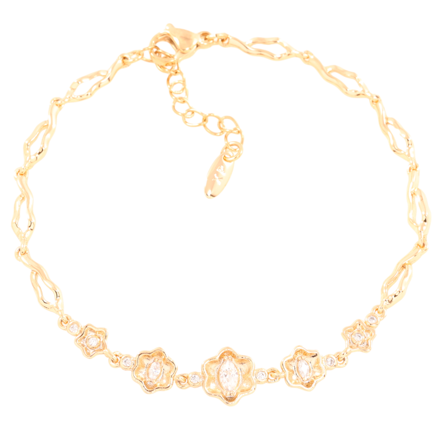 Браслет Xuping Позолота 18K Цветочный узор с цирконием длинна с доп.цепочкой 17.5-20.5см х 4мм фото №1