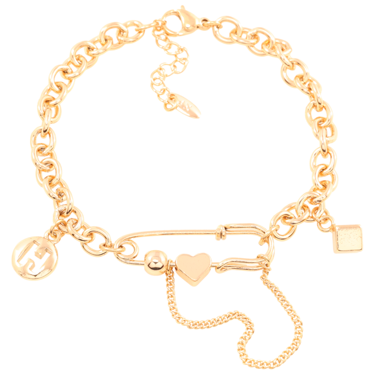 Браслет Xuping Позолота 18K Цепочка с булавкой и подвесками длинна с доп.цепочкой 17.5-20.5см х 5мм фото №4