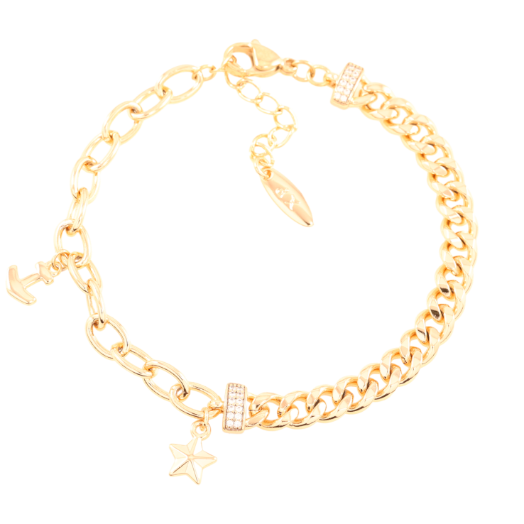 Браслет Xuping Позолота 18K Комбінований ланцюжок з підвісками» довжина з доп.ланцюжком 18-21.5см х 6мм фото №4