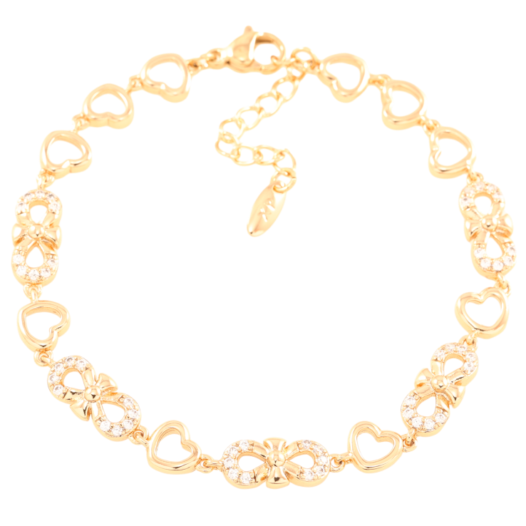 Браслет Xuping Позолота 18K Узор сердечки с бантами длинна с доп.цепочкой 17.5-20.5см х 6мм фото №17