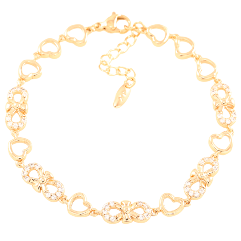 Браслет Xuping Позолота 18K Узор сердечки с бантами длинна с доп.цепочкой 17.5-20.5см х 6мм фото №1