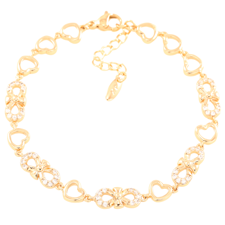 Браслет Xuping Позолота 18K Узор сердечки с бантами длинна с доп.цепочкой 17.5-20.5см х 6мм фото №1