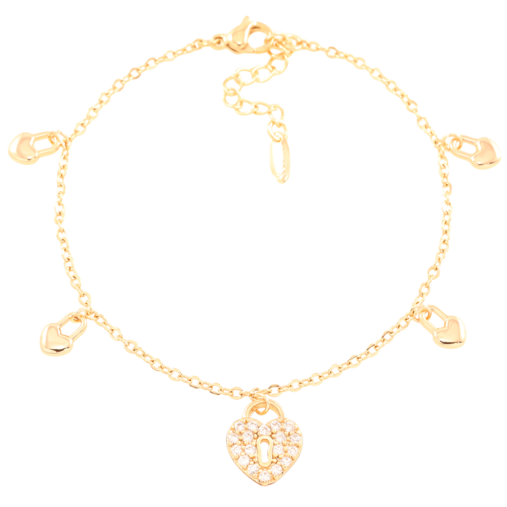 Браслет Xuping Позолота 18K Ланцюжок з підвісками сердечками-замочками» довжина з доп.ланцюжком 17-20см х 1.5мм фото №24