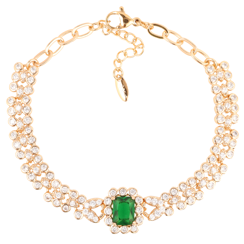 Браслет Xuping Позолота 18K Візерунок цирконієм з зеленим фіанітом» довжина з доп.ланцюжком 18-21см х 4-7мм фото №1