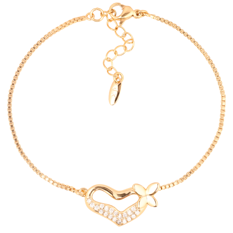 Браслет Xuping Позолота 18K Цепочка с вставкой сердечко длинна с доп.цепочкой 17.5-20.5см х 1мм фото №1