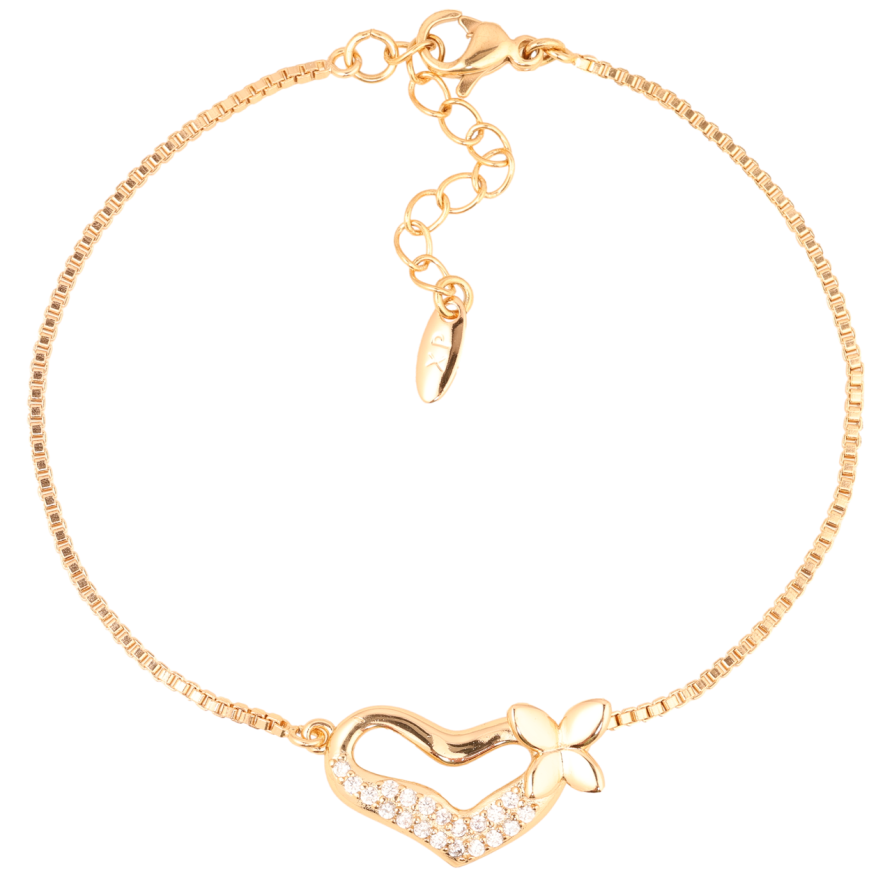 Браслет Xuping Позолота 18K Цепочка с вставкой сердечко длинна с доп.цепочкой 17.5-20.5см х 1мм фото №1