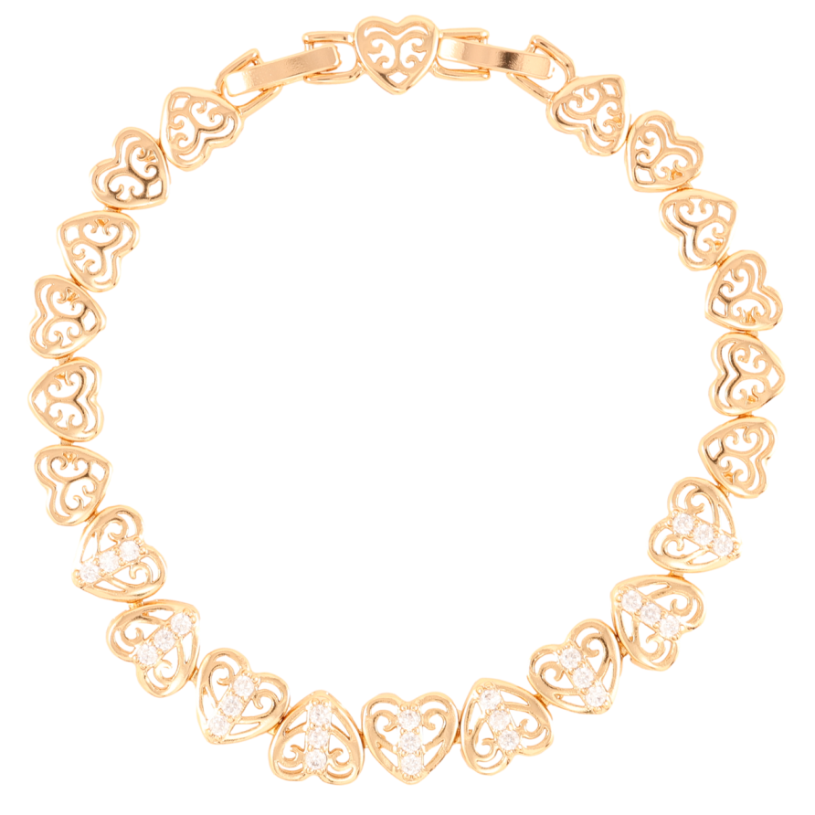 Браслет Xuping Позолота 18K «Різьблені сердечка з цирконієм» довжина з доп.замком 17.5,19.5см х 8мм фото №1