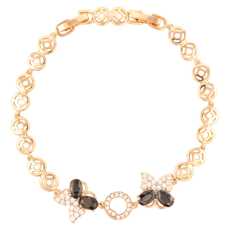 Браслет Xuping Позолота 18K Бабочки с цирконием и черными фианитами длинна с доп.замком 17,19см х 6мм фото №8