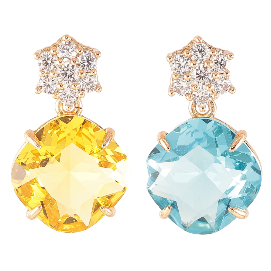 Сережки Xuping колір 18K пусети «Жовто-блакитні кристали з кришталевими квіточками» фото №1