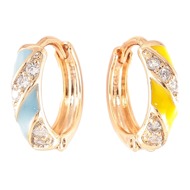 Сережки Xuping колір 18K колечка «Візерунок з кристалами і жовто-блакитною емаллю» фото №9